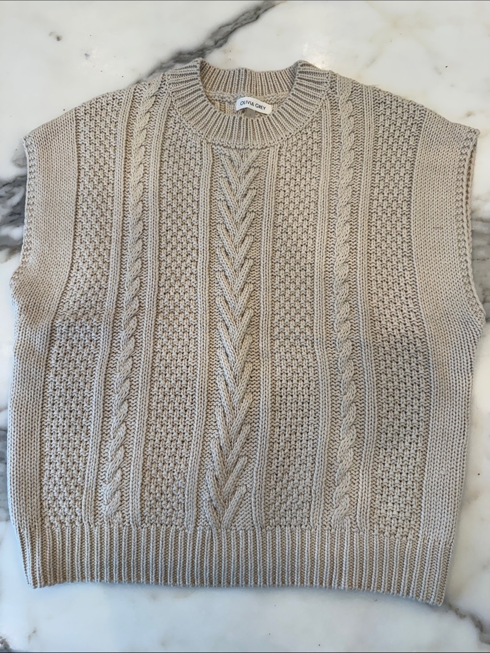 Olivia Grey Crewneck Cable Knit Sweater - Cream